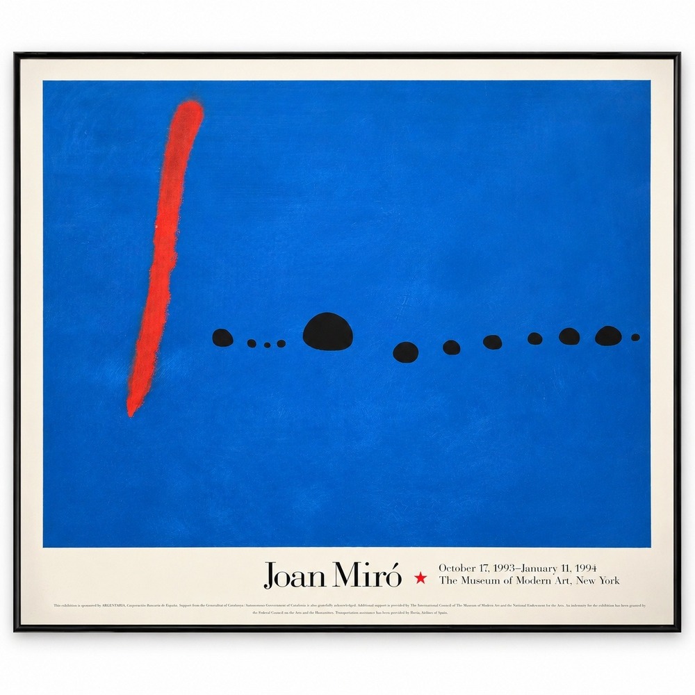 Joan Miro MoMA 1993 Exhibition Poster Large Framed Blue Red Abstract 48x55
